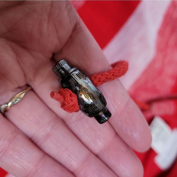 VINTAGE 90s red terry cloth zip up striped oversized hooded beach sweatshirt L - Picture 6 of 8